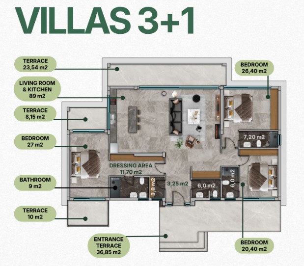 Floor plan 3+1 villa